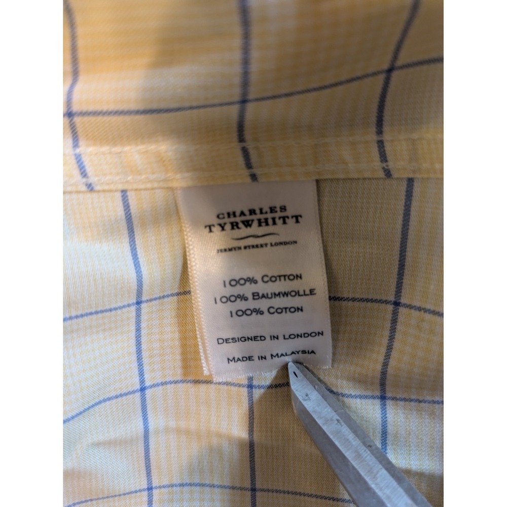 Charles Tyrwhitt Shirt Mens Slim Fit Long Sleeve Button Up 15.5 / 36 Yellow Chk - Picture 8 of 11